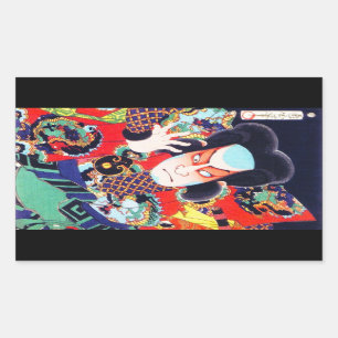 Cool oriental japanese kunichika samurai warrior rectangular sticker