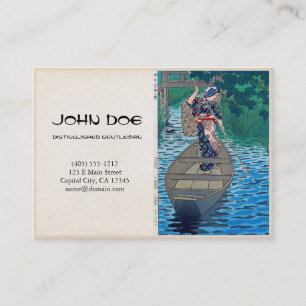 Cool oriental japanese lake fisherman lady boat business card