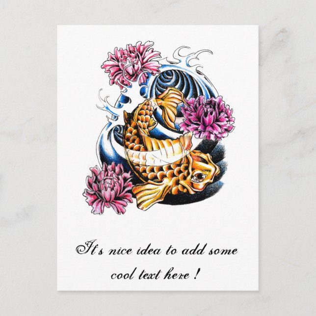Cool Oriental Japanese Lucky Koi Carp tattoo Postcard (Front)