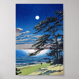 Cool oriental japanese moonlight night scenery poster