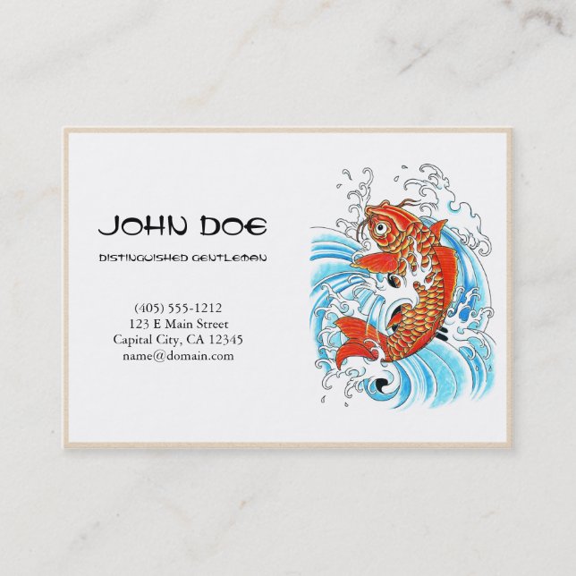 Cool oriental japanese orange ink lucky koi fish business card (Front)