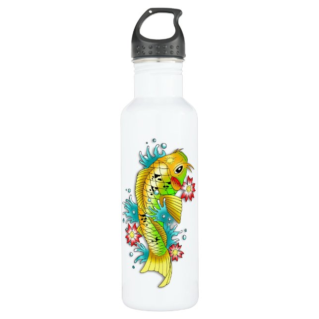 Cool oriental japanese rainbow koi carp fish 710 ml water bottle (Front)
