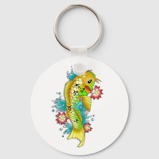 Cool oriental japanese rainbow koi carp fish key ring (Front)