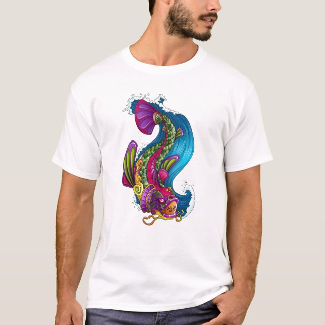 Cool Oriental Japanese Rainbow Koi Carp Fish T-Shirt (Front)