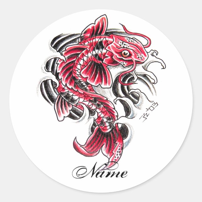 Cool Oriental Japanese Red Koi Carp Fish tattoo Classic Round Sticker (Front)