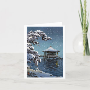 Cool oriental japanese river side winter scene holiday card
