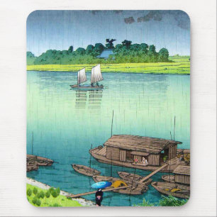 Cool oriental japanese scenery river side rain art mouse mat