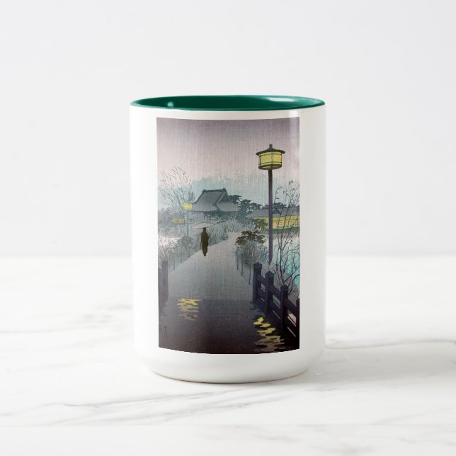 Cool oriental japanese shiro night rain shinobazu Two-Tone coffee mug (Center)