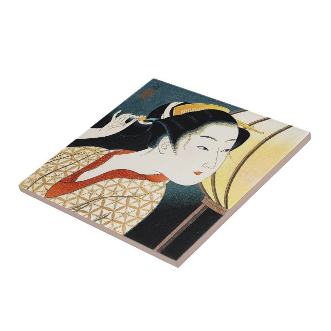 Cool oriental japanese Takane Koko geisha lady art Tile (Side)