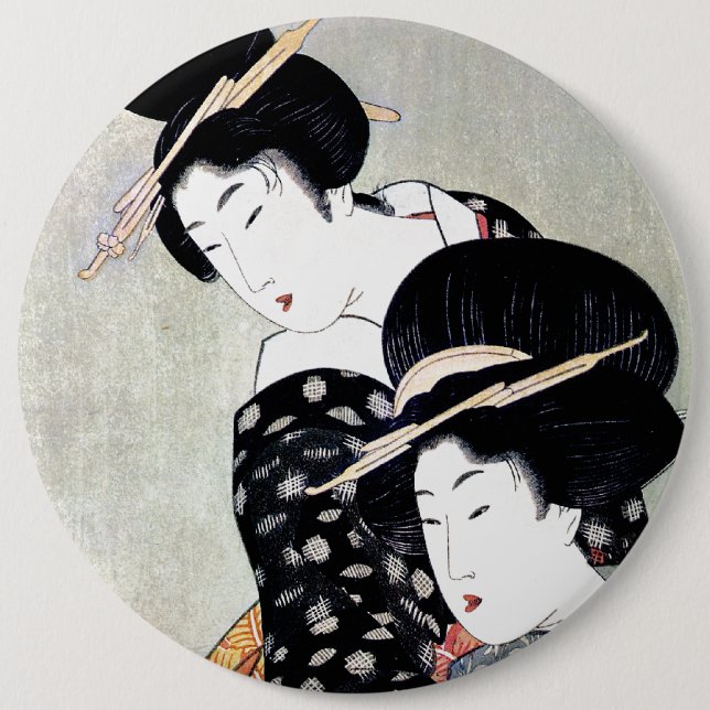 Cool Oriental Japanese Traditional Geisha art 6 Cm Round Badge (Front)