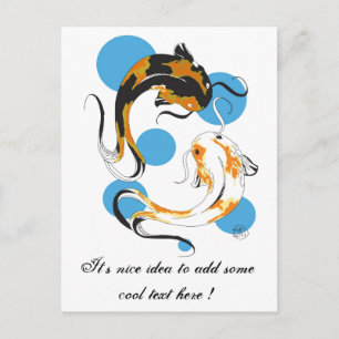 Cool Oriental Japanese Twin Bron White Koi Fish Postcard