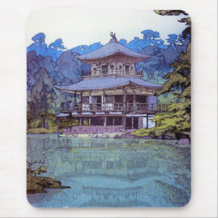 Cool oriental japanese watercolour temple painting mouse mat