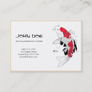 Cool oriental japanese white ink lucky koi fish business card