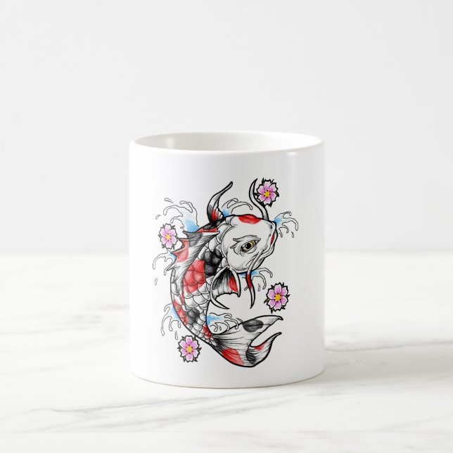 Cool Oriental Japanese White Koi Fish Carp tattoo Coffee Mug (Center)