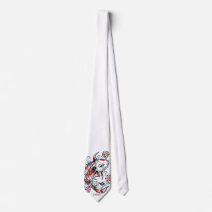 Cool Oriental Japanese White Koi Fish Carp tattoo Tie
