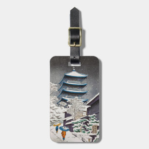 Cool oriental japanese winter shrine snow temple luggage tag