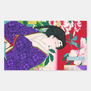 Cool oriental japanese woodprint geisha lady art rectangular sticker