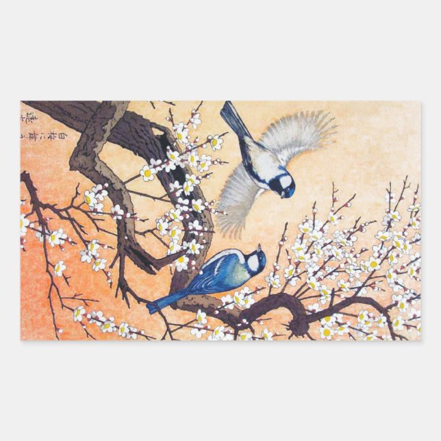 Cool oriental japanese Yoshida birds cherry tree Rectangular Sticker (Front)
