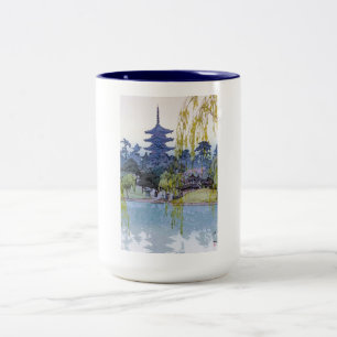 Cool oriental japanese Yoshida lake Shrine Temple Two-Tone Coffee Mug