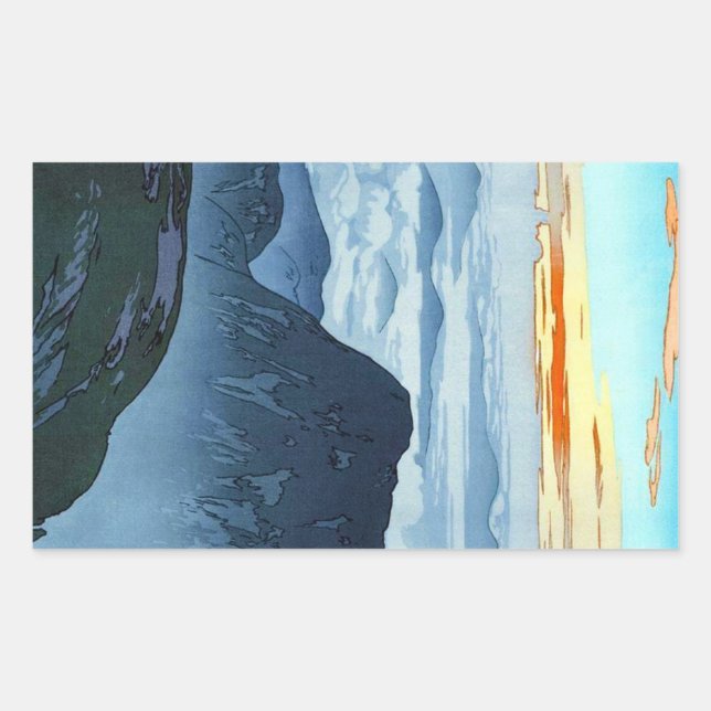 Cool oriental japanese Yoshida mountain scenery Rectangular Sticker (Front)