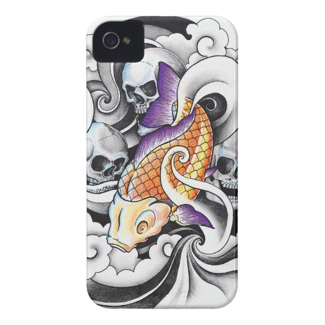 Cool Oriental Koi Carp Skull tattoo Case-Mate iPhone Case (Back)