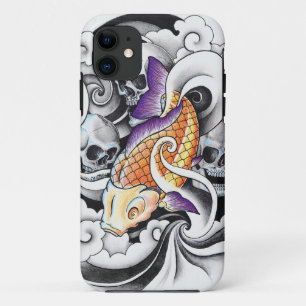 Cool Oriental Koi Carp Skull tattoo iPhone 11 Case