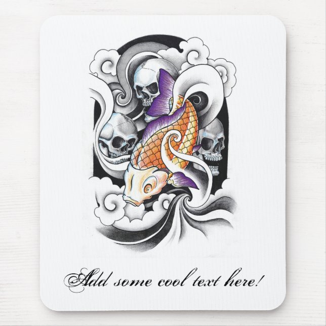 Cool Oriental Koi Carp Skull tattoo Mouse Mat (Front)