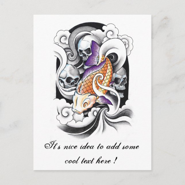 Cool Oriental Koi Carp Skull tattoo Postcard (Front)