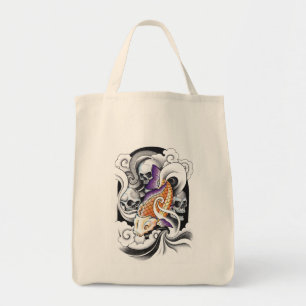 Cool Oriental Koi Carp Skull tattoo Tote Bag