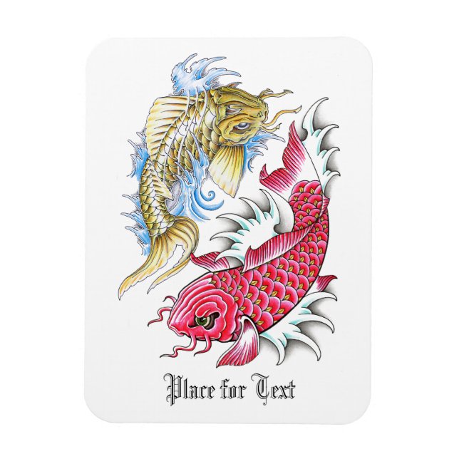 Cool Oriental Koi Fish Red Gold Yin Yang tattoo Magnet (Vertical)