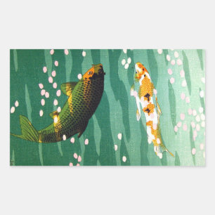Cool oriental lucky koi fishes emerald water art rectangular sticker