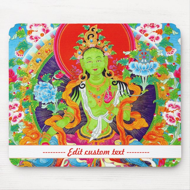 Cool oriental mandala Green Tara god vibrant Mouse Mat (Front)