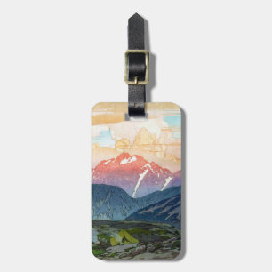 Cool oriental morning watercolor mountain scenery luggage tag