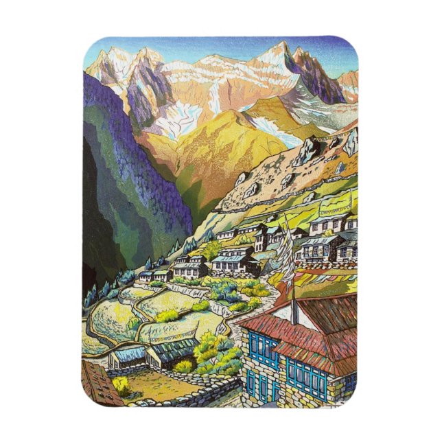 Cool oriental Namche Bazar Tibet mountain art Magnet (Vertical)