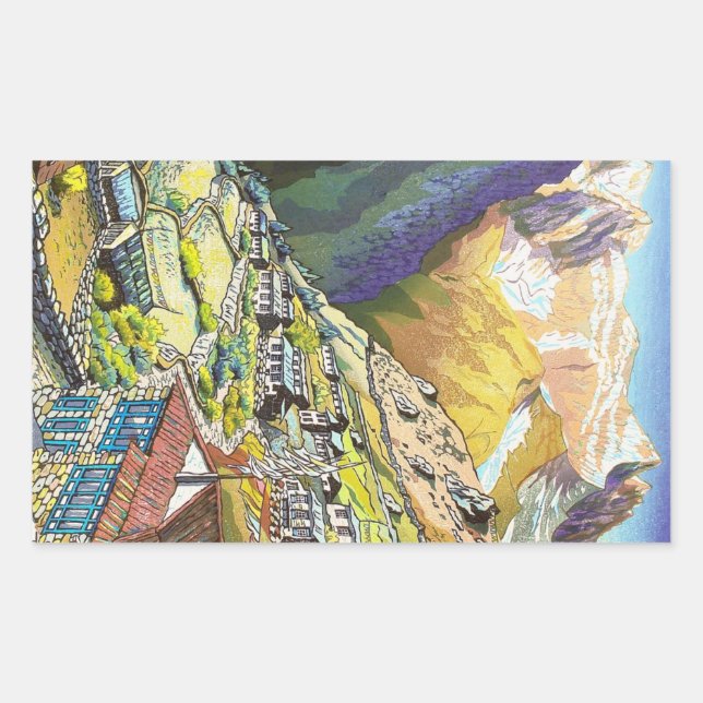 Cool oriental Namche Bazar Tibet mountain art Rectangular Sticker (Front)