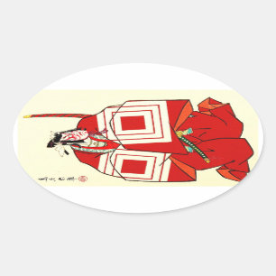 Cool Oriental Shibaraku SAmurai tattoo Oval Sticker