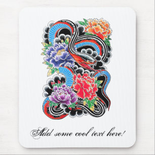 Cool oriental snake with lotus flower tattoo mouse mat