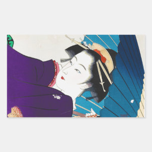 Cool oriental Takane Koko Geisha with Umbrella Rectangular Sticker