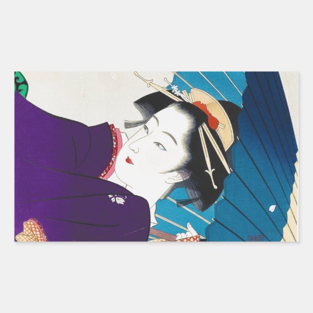 Cool oriental Takane Koko Geisha with Umbrella Rectangular Sticker (Front)