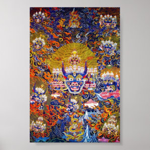 Cool oriental tangka Yamantaka death god tattoo Poster