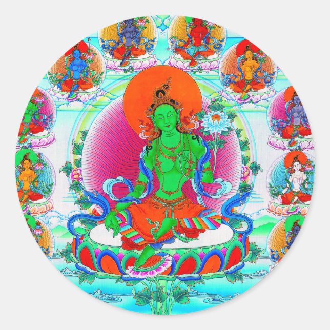 Cool oriental tibetan thangka god  tattoo art classic round sticker (Front)