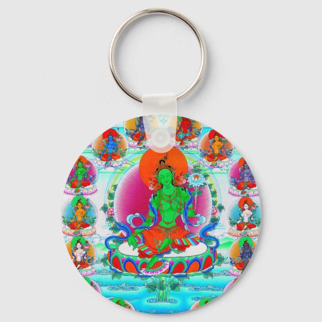 Cool oriental tibetan thangka Green Tara  tattoo Key Ring (Front)