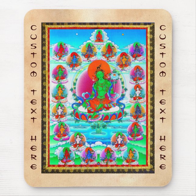 Cool oriental tibetan thangka Green Tara  tattoo Mouse Mat (Front)