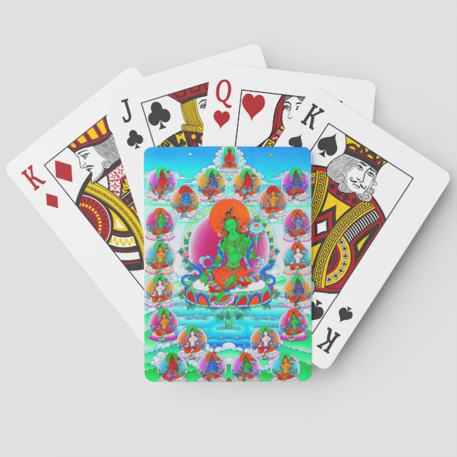 Cool oriental tibetan thangka Green Tara  tattoo Playing Cards (Back)
