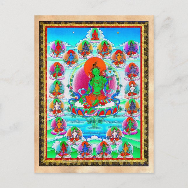 Cool oriental tibetan thangka Green Tara  tattoo Postcard (Front)