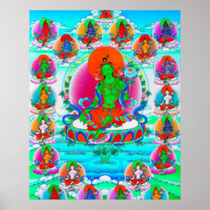 Cool oriental tibetan thangka Green Tara  tattoo Poster