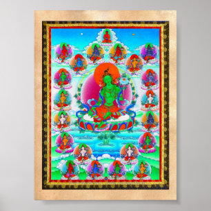 Cool oriental tibetan thangka Green Tara  tattoo Poster