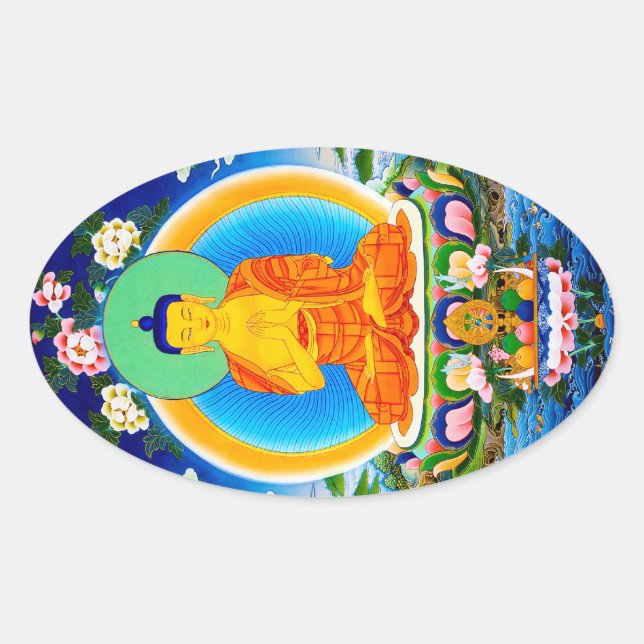 Cool oriental tibetan thangka Prabhutaratna Buddha Oval Sticker (Front)