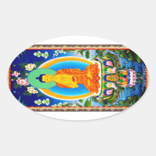 Cool oriental tibetan thangka Prabhutaratna Buddha Oval Sticker