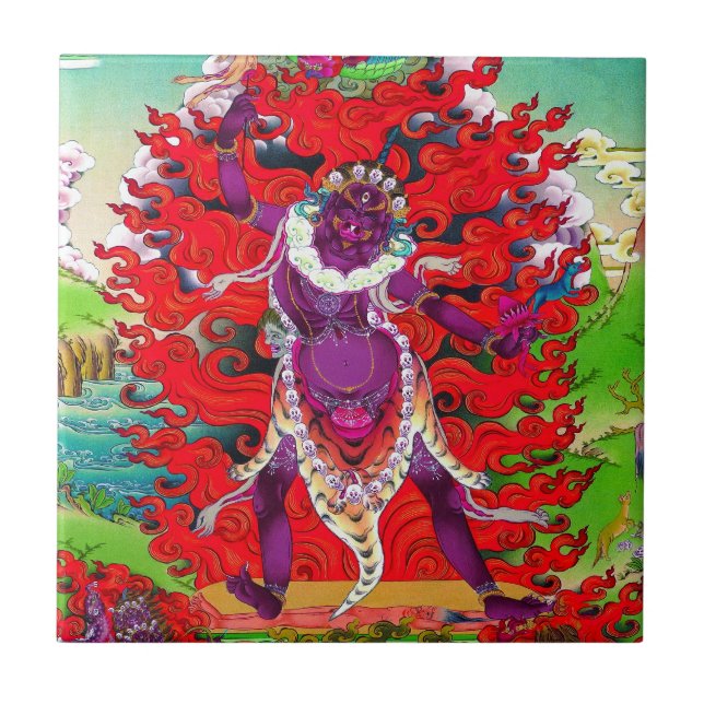 Cool oriental tibetan thangka tattoo Ekajati art Tile (Front)